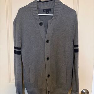 Banana Republic Gray Cardigan with Navy Stripes